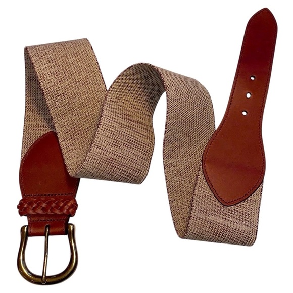 BROOKS BROTHERS BELT WOMENS M/L LEATHER TRIM STRETCHY WIDE WIDTH CHIC TIMELESS - Picture 1 of 12